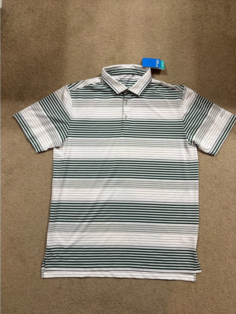 Columbia Men's Green & White Striped Polo